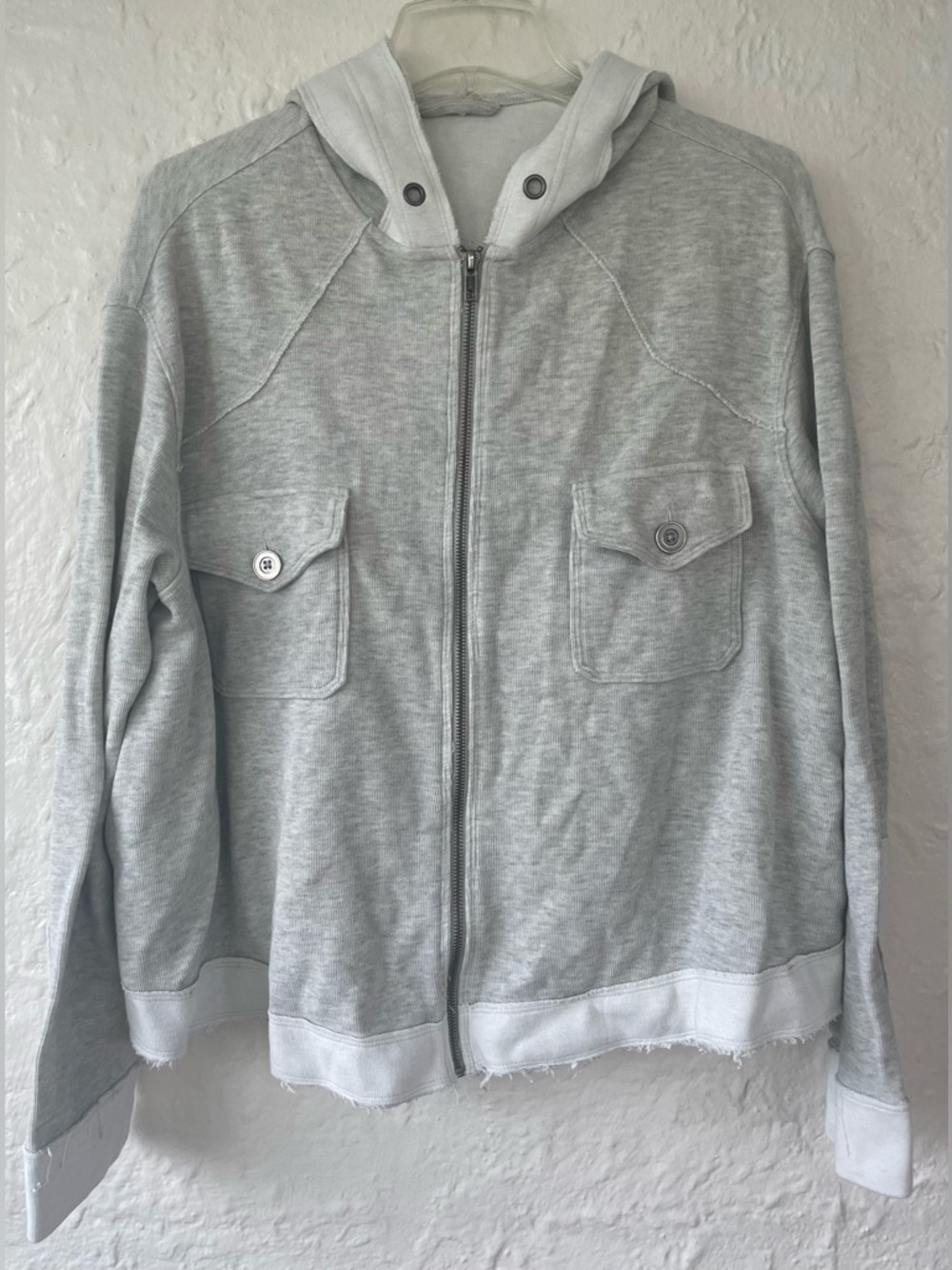 Free People heather gray cropped distressed oversized hoodie with pockets; L